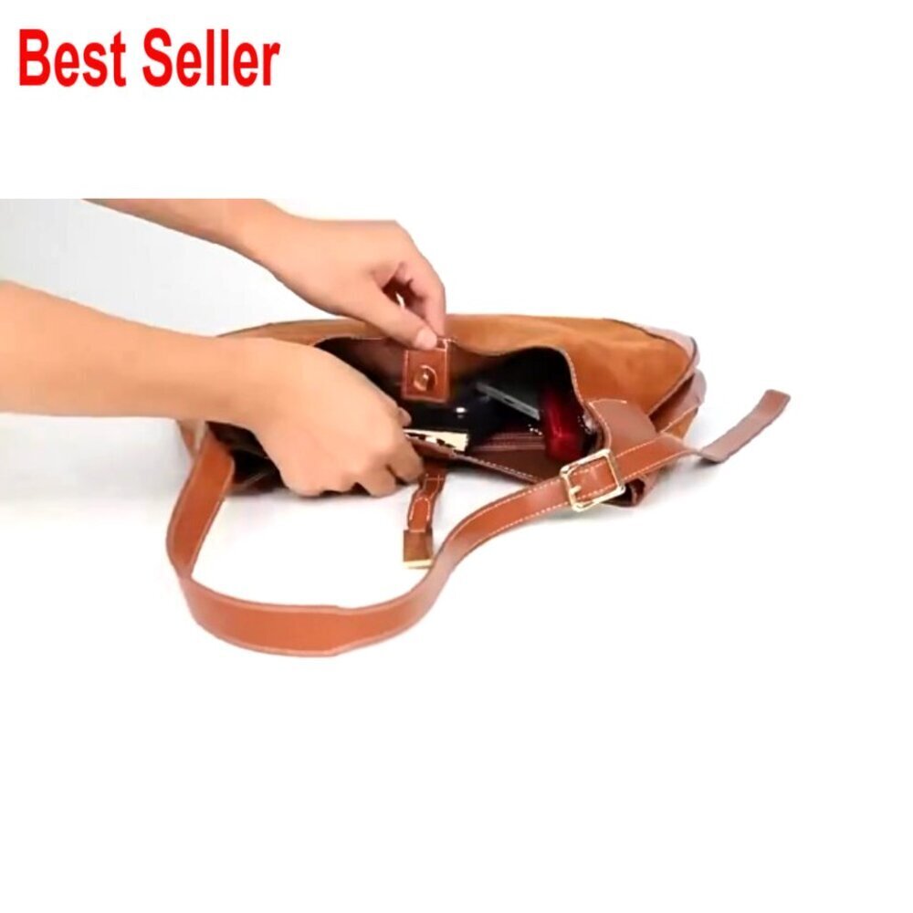 Suede & Split Leather Hobo Shoulder Bag Large Capacity Magnetic Closure - Picture 7 of 7